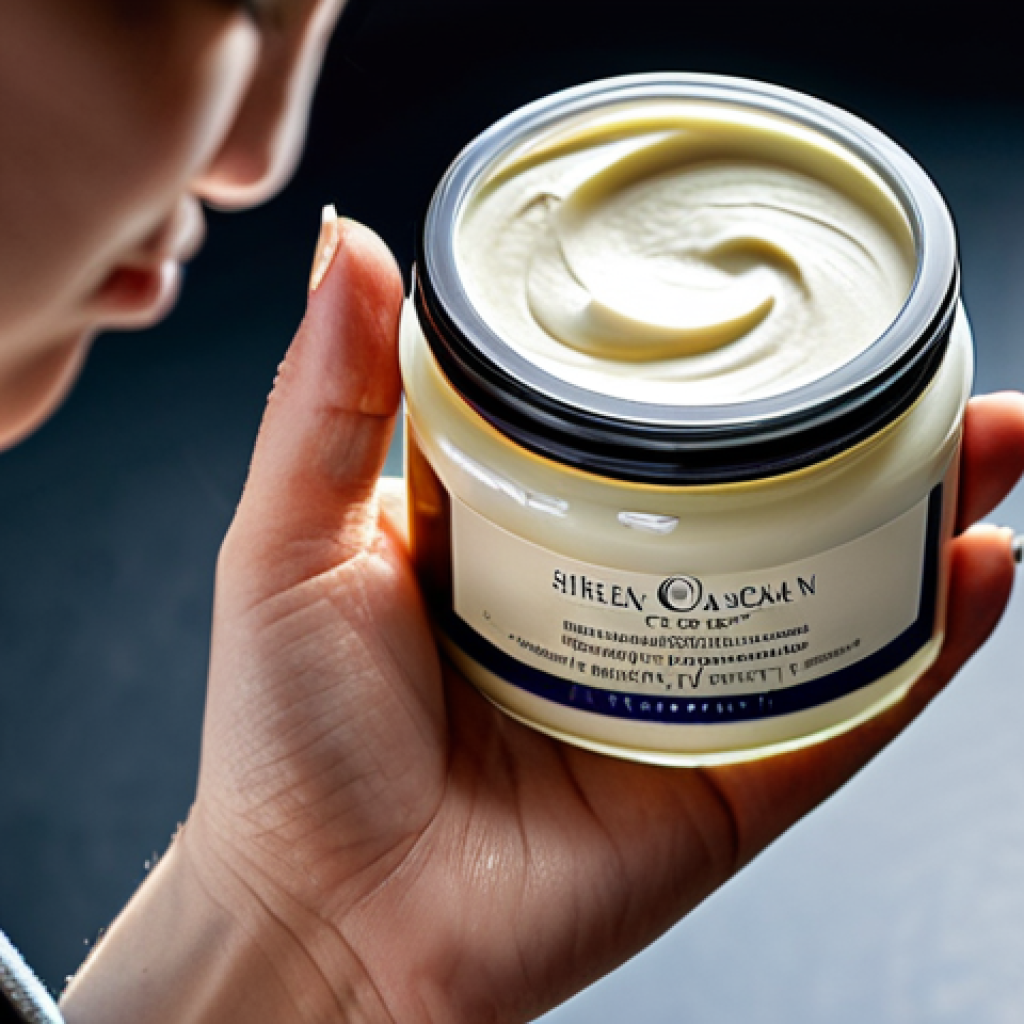 Dry Skin Relief**

"Close-up of a woman's hand applying a rich moisturizing cream to her dry skin. The cream is thick and emollient, with ingredients like shea butter and argan oil visibly listed on the jar. Soft, diffused lighting. Professional product photography style, fully clothed, appropriate content, safe for work, perfect anatomy, natural proportions, professional, modest, family-friendly."

**