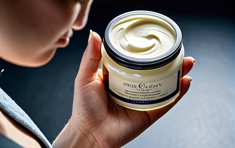 Dry Skin Relief**

"Close-up of a woman's hand applying a rich moisturizing cream to her dry skin. The cream is thick and emollient, with ingredients like shea butter and argan oil visibly listed on the jar. Soft, diffused lighting. Professional product photography style, fully clothed, appropriate content, safe for work, perfect anatomy, natural proportions, professional, modest, family-friendly."

**