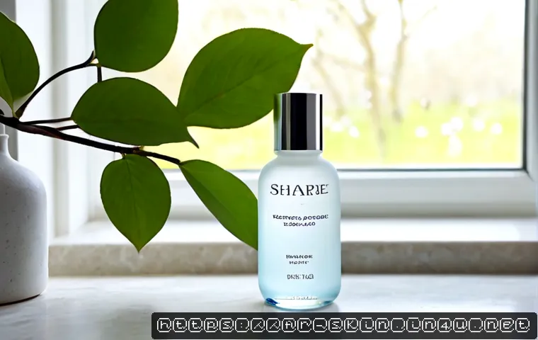 사계절 사용 가능한 수분 세럼 - Photorealistic premium skincare still life for a four-season hydrating serum, an unbranded frosted g...